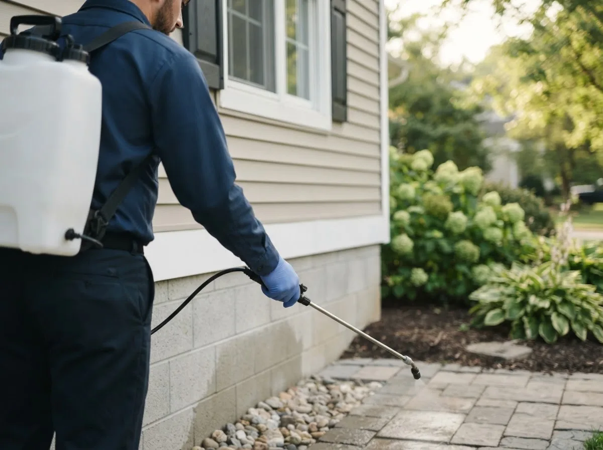 Pest control technician inspecting a home in Blaine, OH